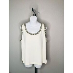 St John Sport Cream Santana Knit Shell Tank Top Sz L Quiet Luxury Career Capsule